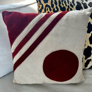 Vintage Mid century Modern Linen and Suede Throw Pillow Geometric MCM